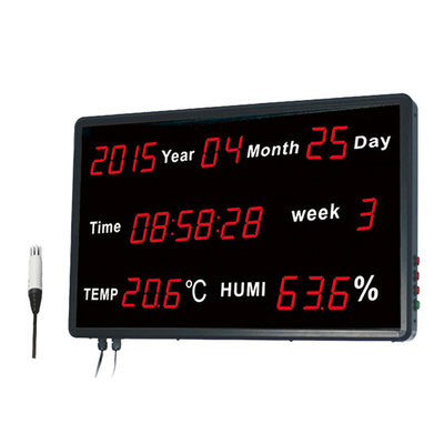 中国 壁に取り付けられた大きいLEDスクリーン表示が付いている時間の日付のデジタル体温計そして湿度計 サプライヤー